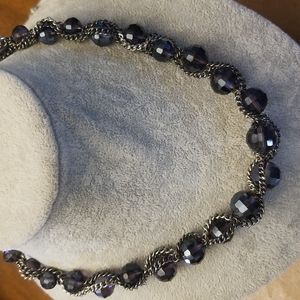 Dark purple crystal silver chain necklace